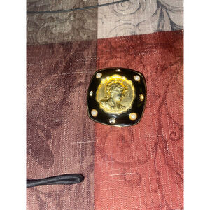 Women's vintage signed Roman soldier coin brooch